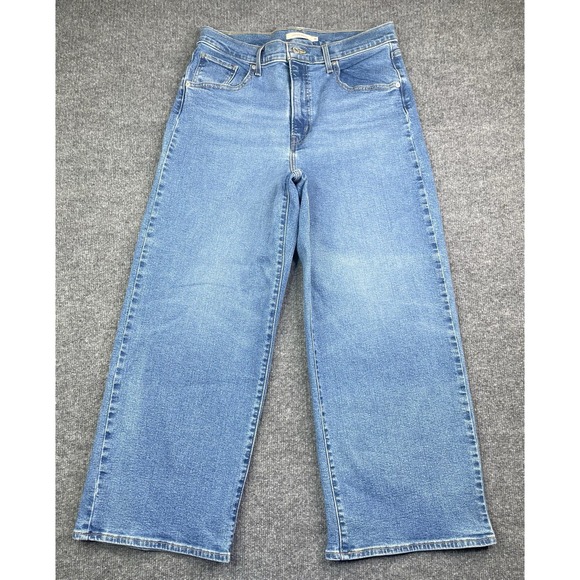 Levi's High Rise Wide Leg Jeans Women's 31  Blue Denim Stretch Baggy - Picture 2 of 10